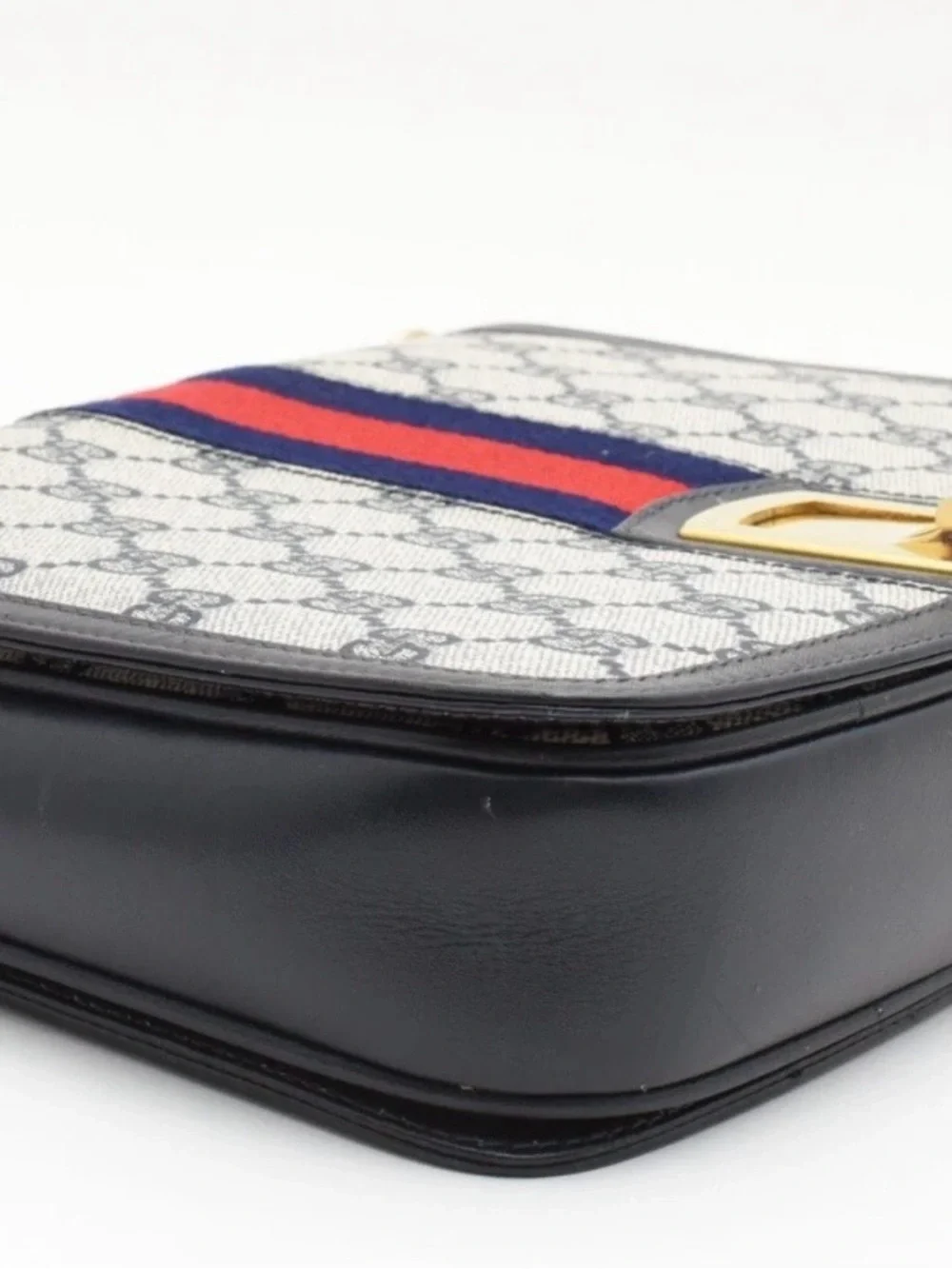VERY RARE! Vintage GUCCI GG Sherry Shoulder Bag Purse PVC Leather Navy - Picture 7 of 13